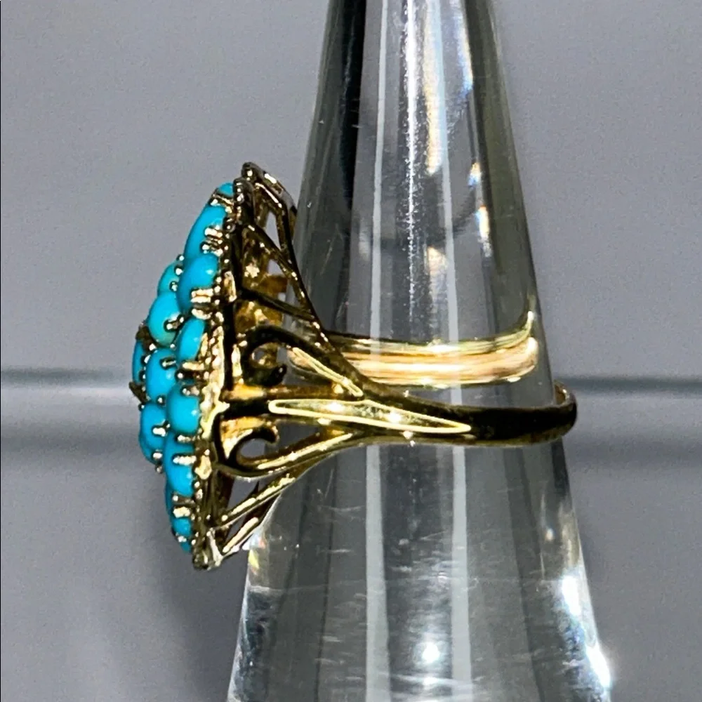 NWOT Genuine Turquoise Gemstone Gold Plated Sterling Silver Designer Ring Boho